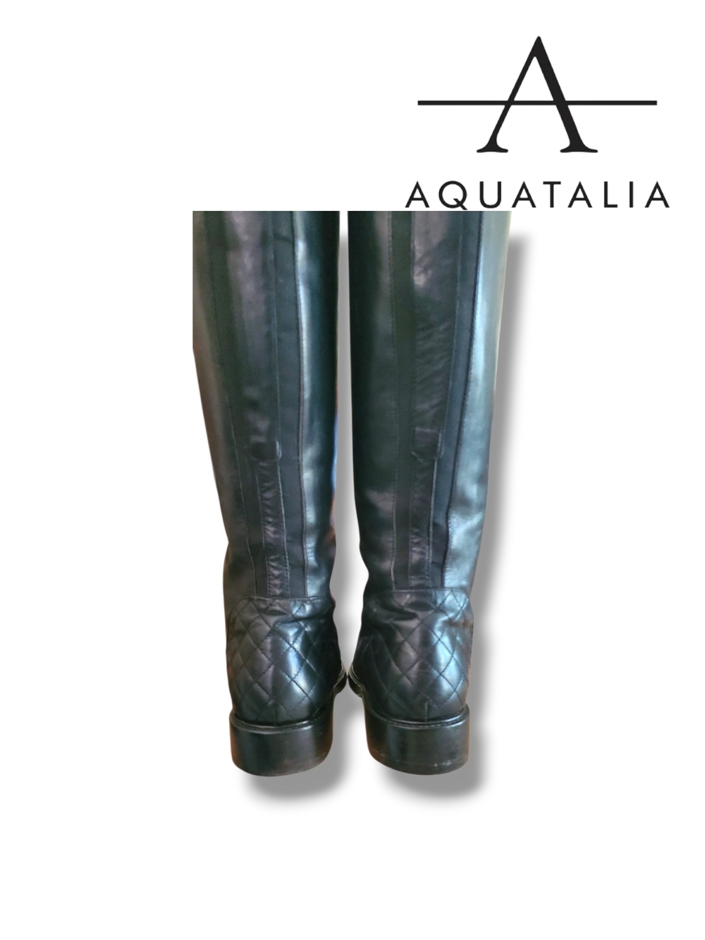 Aquatalia Geneva Calf Elastic Womens Black Leather Zipper Knee High Riding Boots - Picture 9 of 14